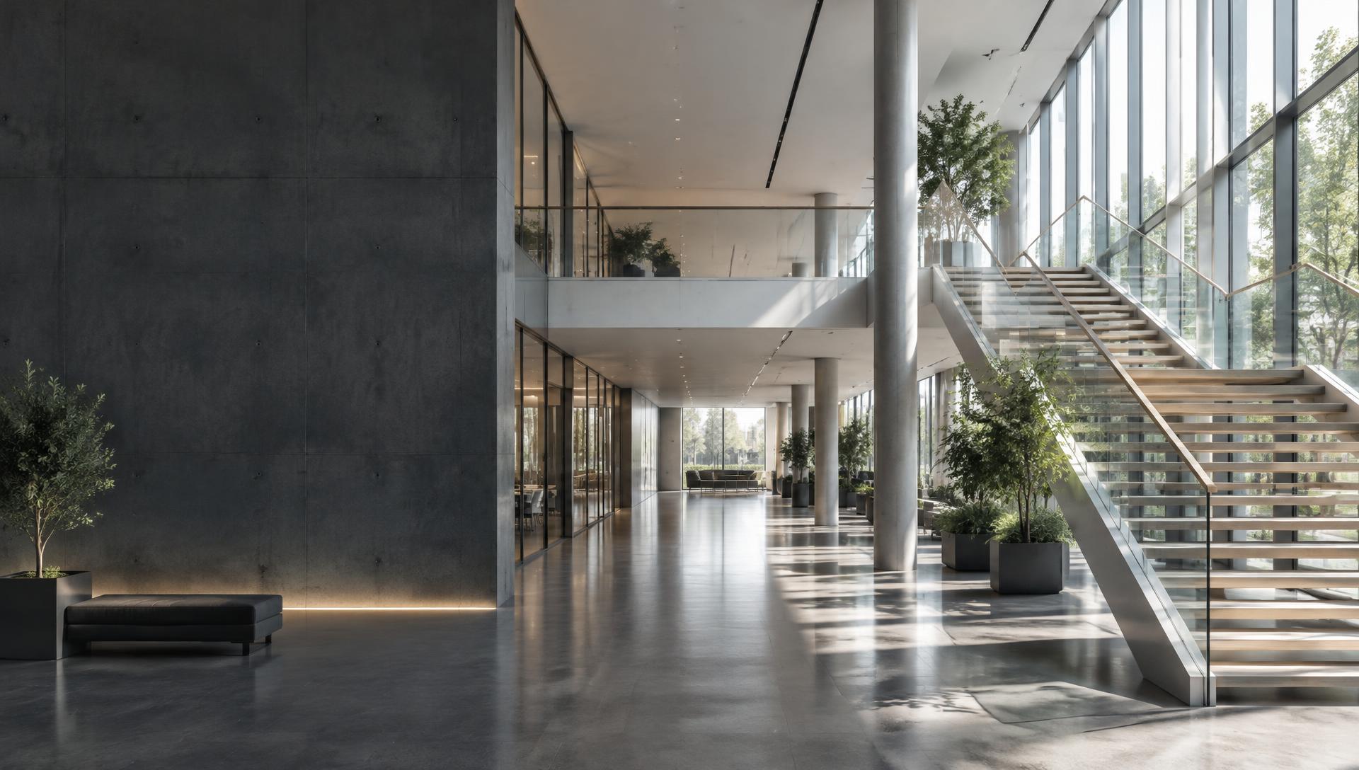 Light-filled Scandinavian architecture with a rising staircase